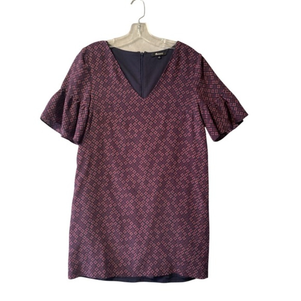 Madewell Burgundy Pink Floral Silk‎ Flutter Sleeve V Neck Dress Size 2